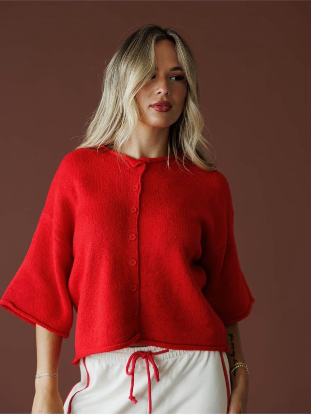 By together Red Button-Front Cardigan